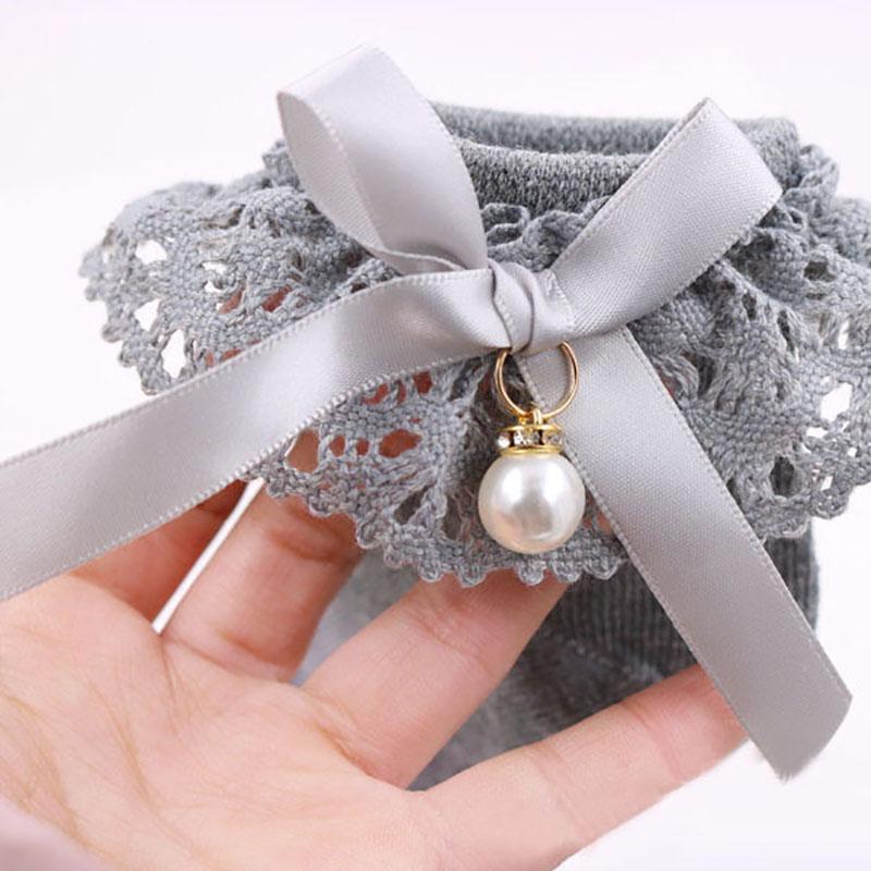 Baby Girl Princess Lace Ruffle Socks Retro Frilly Pearl Bow Socks Sweet Kids Cotton Short Socks MYY