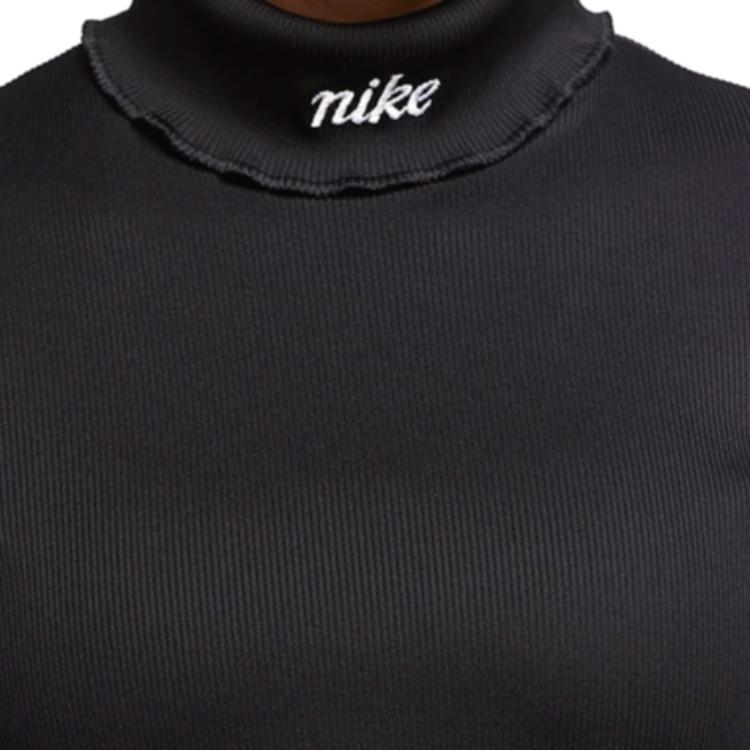 Nike T Shirts Women's Black Stand Collar Moderate Straight Fit CU5365-010