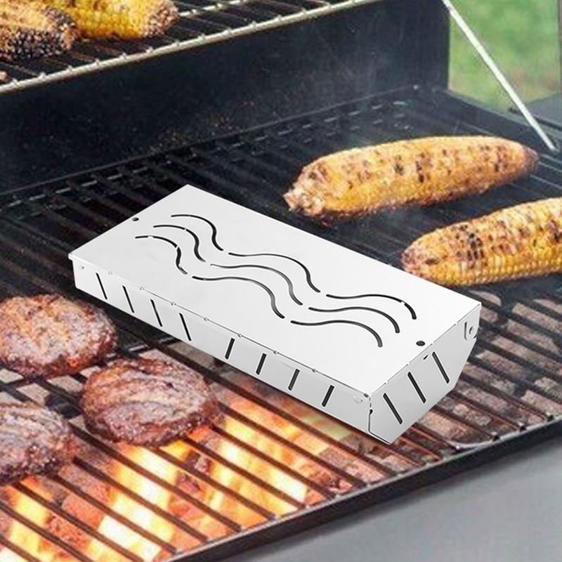Barbecue Smoker Box 2x Heavy Duty Stainless Steel Grill Smoker Box Works With Wood Chips Smoked Barbecue Flavor Grilling