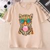 Trendy Leopard T Shirt Bubblegum Sunglasses Big Cat Graphic T Shirts Retro Animal Printed Tshirt Cotton Short Sleeve Tops