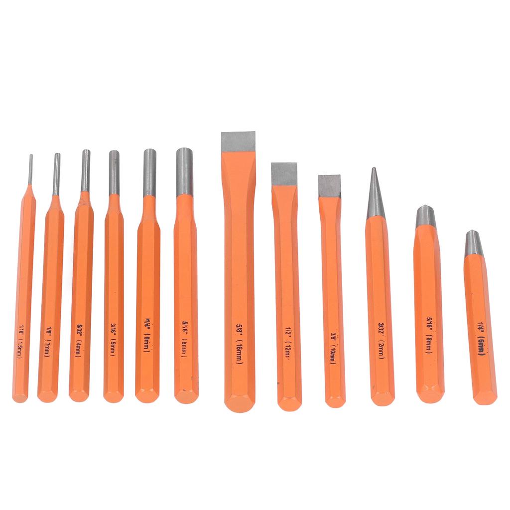 12PCS Roll Pin Punch Chisel Set Multiple Size Punch and Chisel Removing Repair Tool DIY Tool for