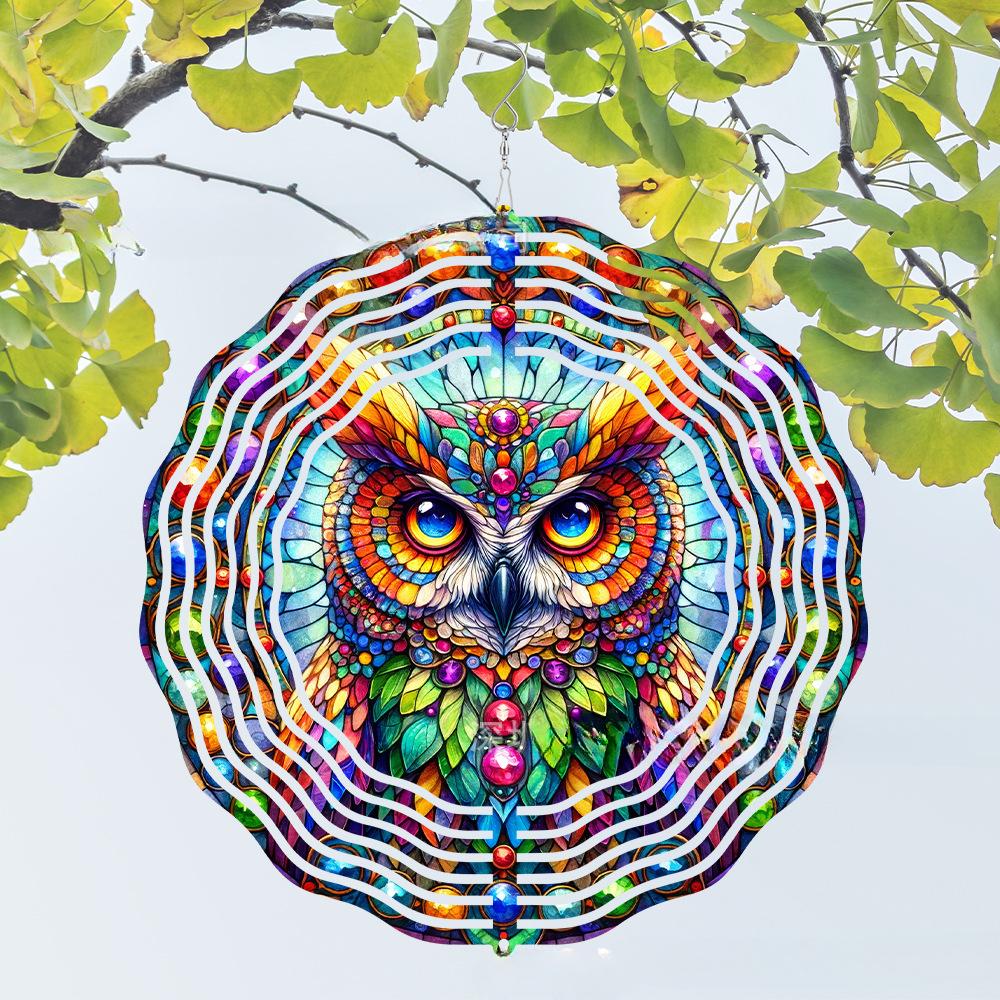 Metal Rotating Pendant, Wind Chime, Outdoor Garden Decoration, Owl Pattern, Bird Repellent, Wind Rotating Pendant