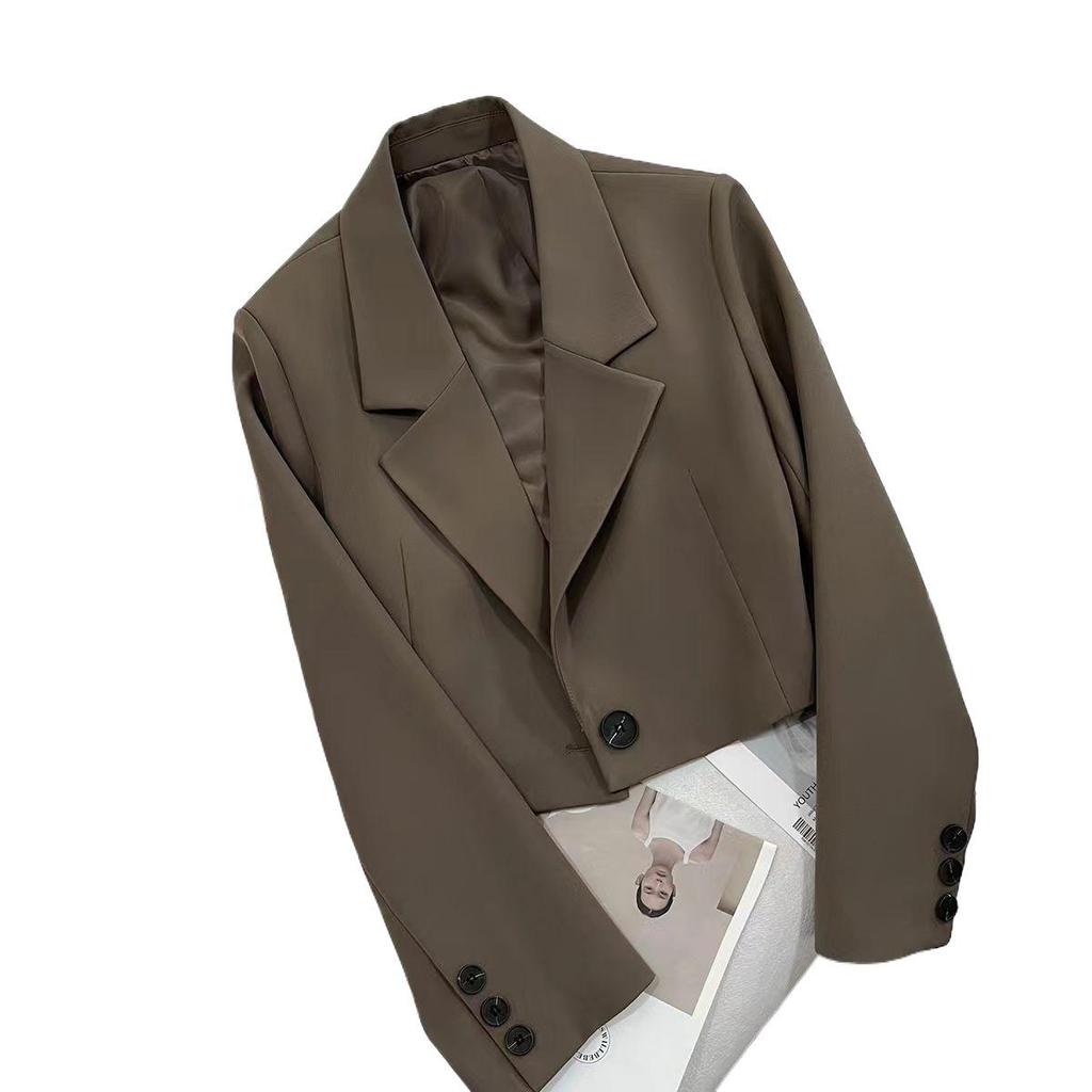 2025 Dámské univerzální petite jednobarevné s dlouhým rukávem krátké sako