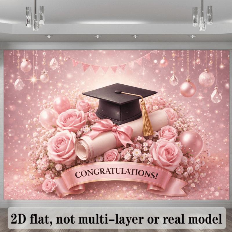 2D plane "CONGRATULATIONS!" banner background fabric  dazzling star theme  durable polyester material