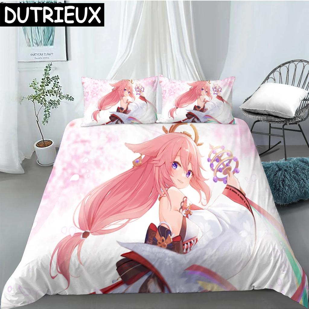 Hot Sale Game Anime Genshin Impact Printed Bedding Set Duvet Covers Pillowcases Comforter Bedding Set Bedclothes Duvet Cover 03