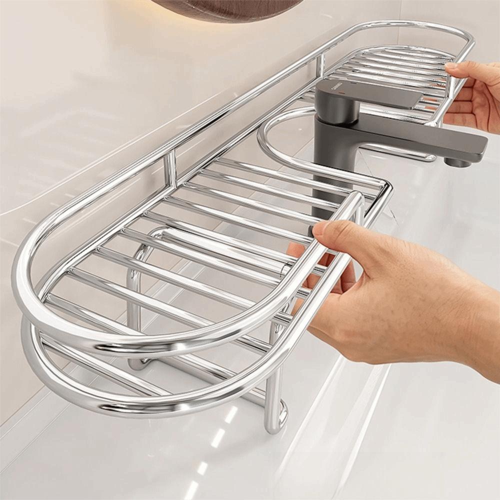 Stainless Steel Faucet Storage Rack Foldable Foot Bathroom Organizer Sink Shelf Washbasin