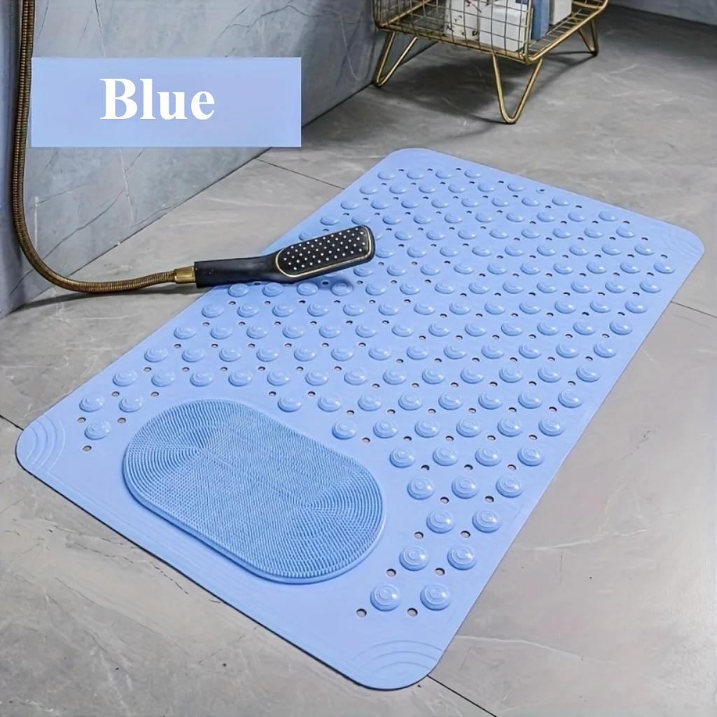 Non Slip Soft PVC Bath Mat with Suction Cups Massage Bumps Foot Cleaning Strong Drainage Bathroom Safety Rug Bathroom Carpet