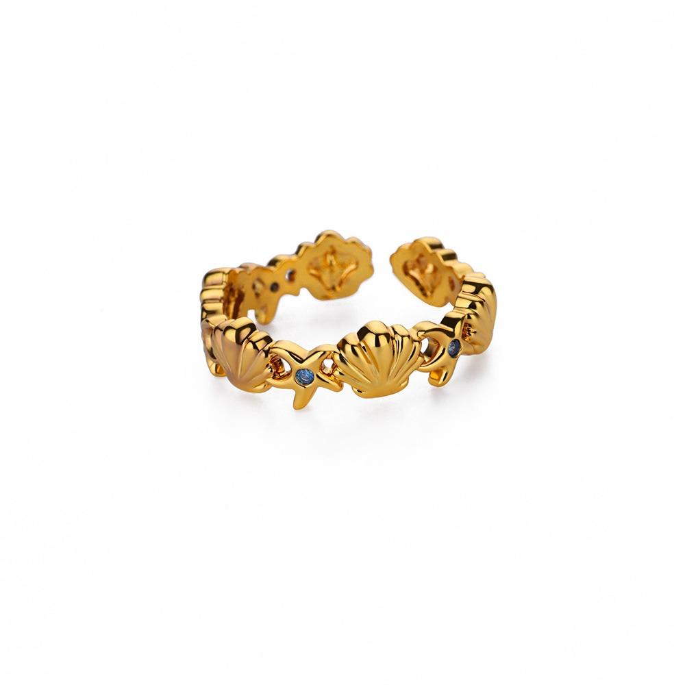 Stainless Steel Starfish Shell Rings For Women Gold Color Starfish Finger Ring Vintage Summer Vacation Christmas Jewelry Gift