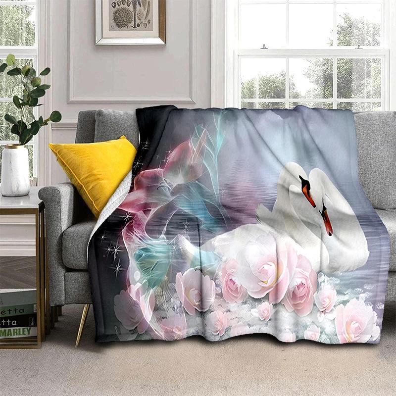 Romantic Swan Themed Blanket Couple Soft Flannel Blanket Holiday Gifts Air Travel Blanket