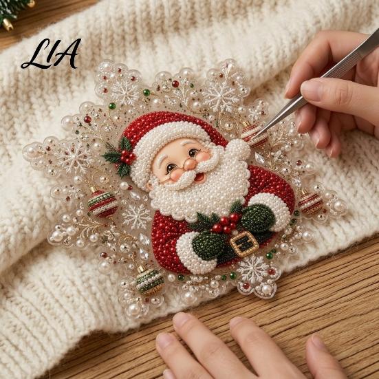 Sparkling Snowflake Craft Projects Christmas Faux Pearl Painting Suncatcher Art Kit, Acrylic Shape Board DIY Beading Ornaments with Lace Edge,