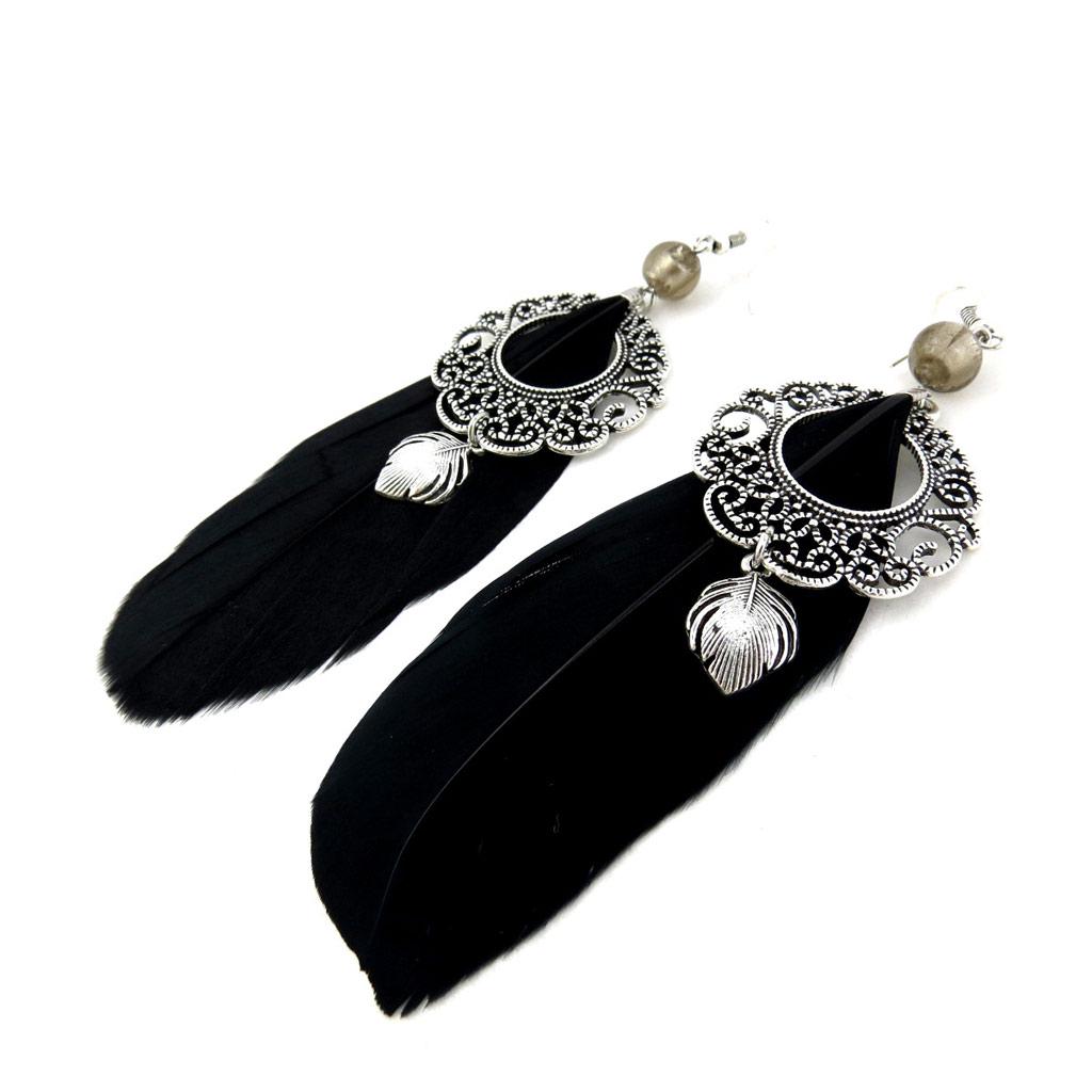 Les Trésors De Lily [N1023] - Black 'Cheyennes' Designer Earrings
