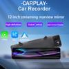 4K HD 12 Inch Streaming Media Car Recorder Hicar&Carplay&Android Auto Wifi Car Navigation Video Rear View Recorder Dual Lens