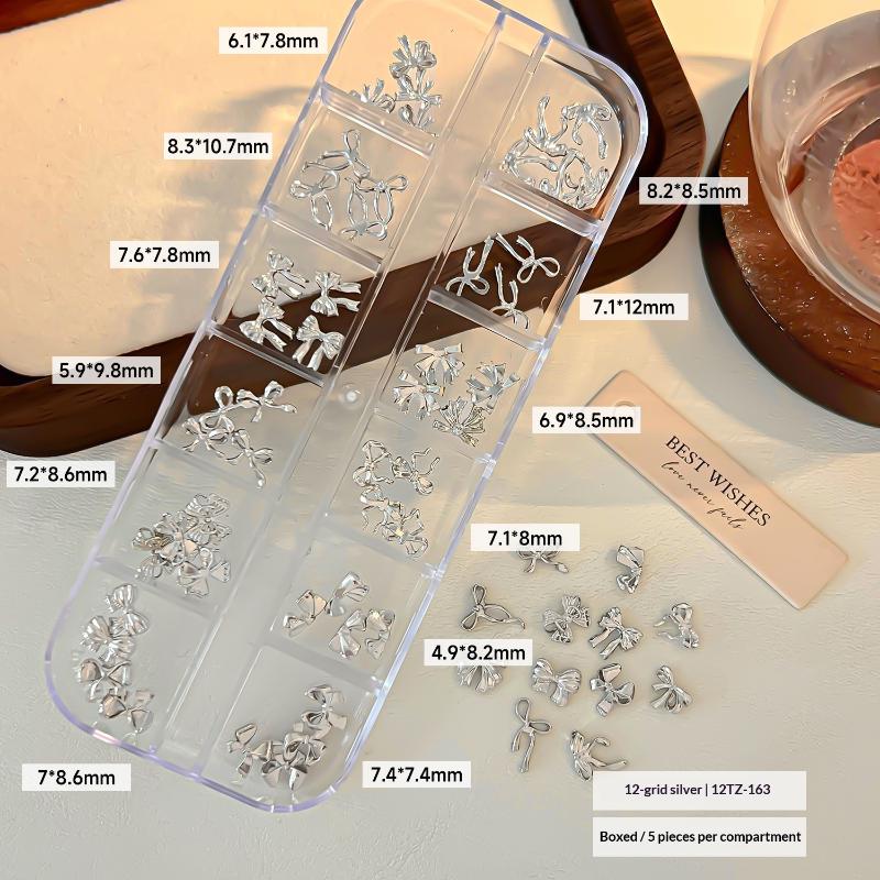 12 Grid Gold Silver Bow Butterfly Nail Metal Charms Shiny Nail Diamond 3D Nail Jewelry Nail Accessories Light Luxury Nail Art