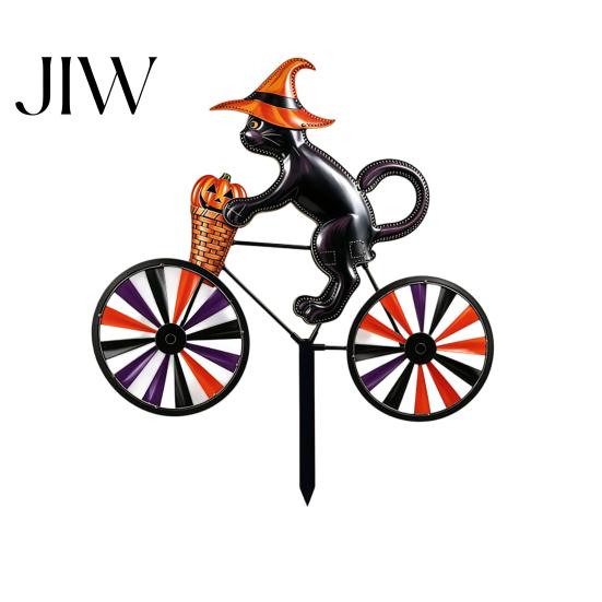 Portable Garden Art Halloween Wizard/Ghost/Black Cat/Skeleton Bicycle Ground Stake Ornament, Metal Stakes, Yard Sculptures Decorative