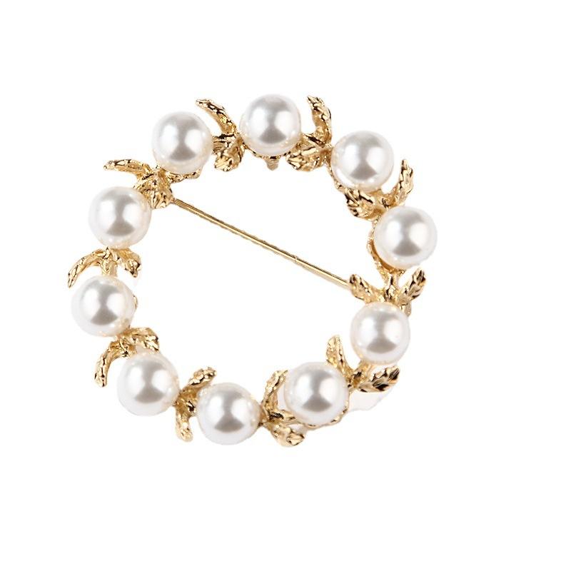 Accessories Simple Atmosphere Pearl Round Ring Tree Leaves Brooch Pins Anti-travelling Silk Scarf Clasp Women's Clothing Accessories