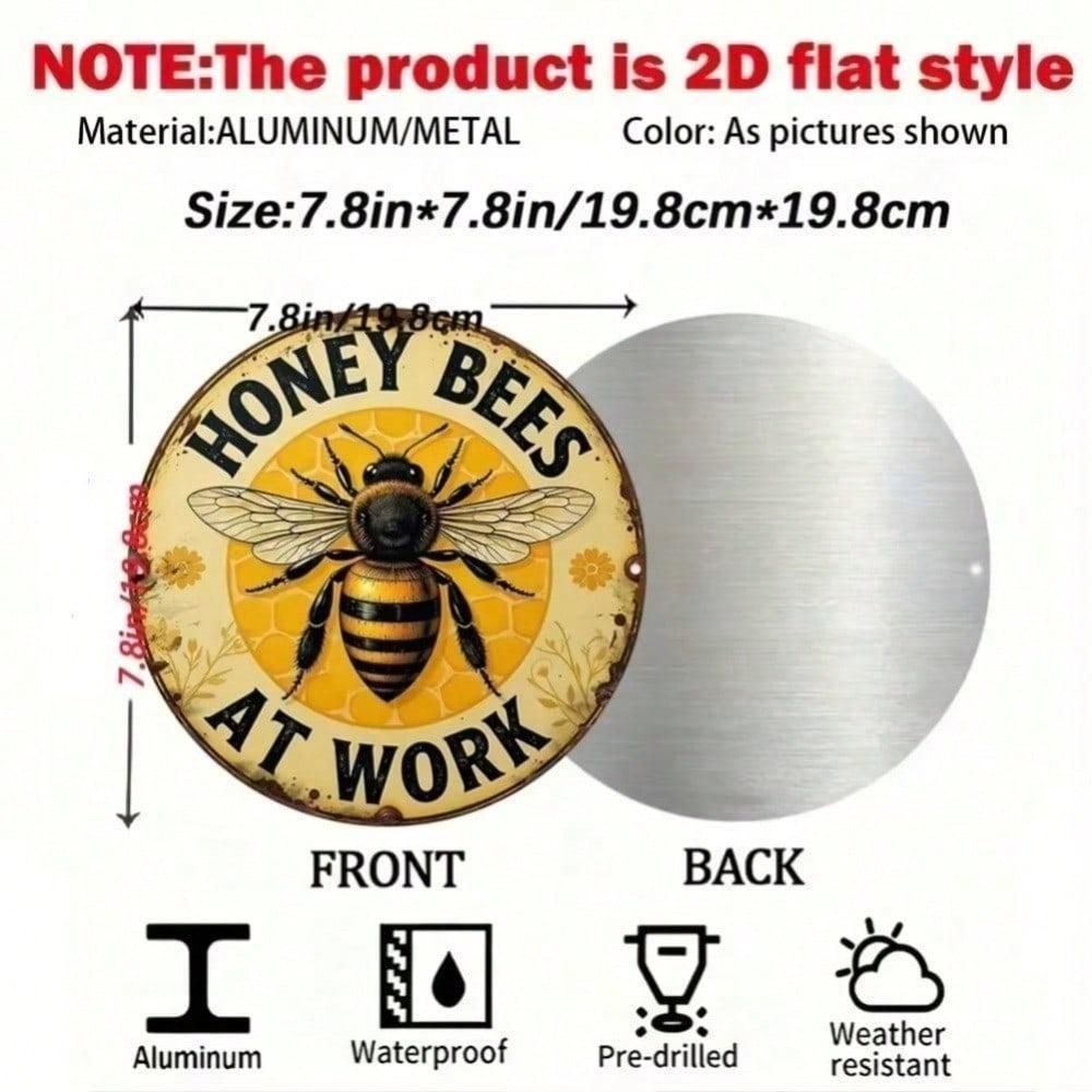 Bees Rustic Metal Wall Art Decor 2D Round Honey Bee Sign Weather Resistant For Indoor Outdoor Farm House