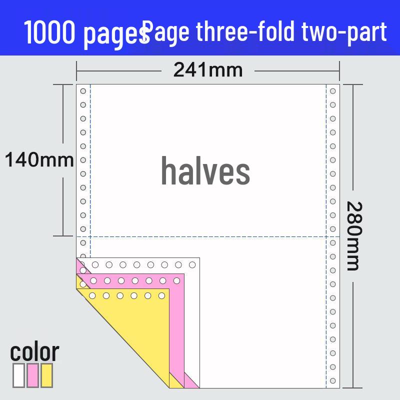 Three-Part Needle-Point Printing Paper, Two-Fold/Three-Fold, 1000 Sheets/Box.