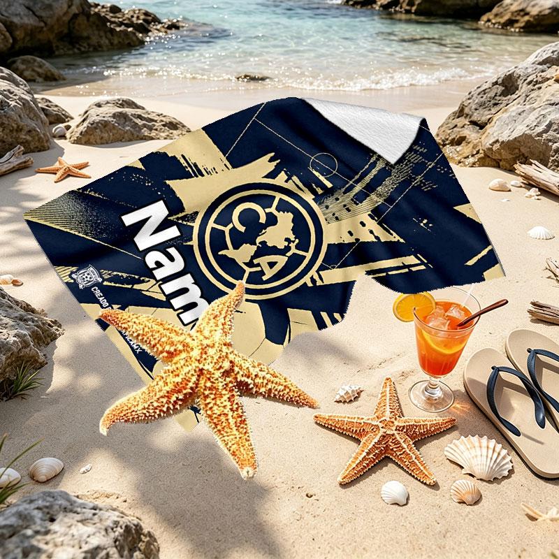 Custom Name Personalized Club America Print Beach Towel, for Trip Camping Beach Party Home Decor, Birthday Gift for Family & Friends