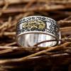 Lucky Men Silver Plated Piqiu Heart Sutra Engraved Opening Finger Ring Jewelry