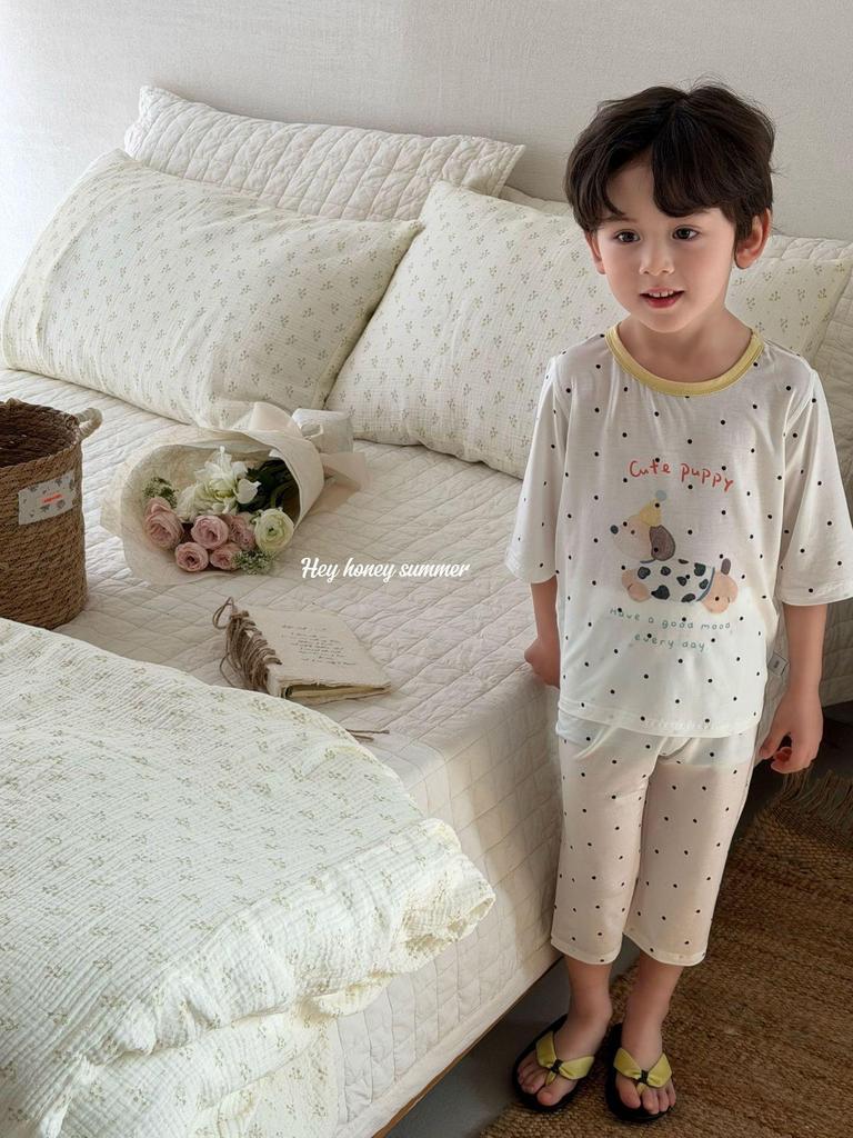 In Stock Hey Sweetheart Kids' Summer Tencel Pajama Set - Cool Short Sleeve Home Wear for Boys and Girls