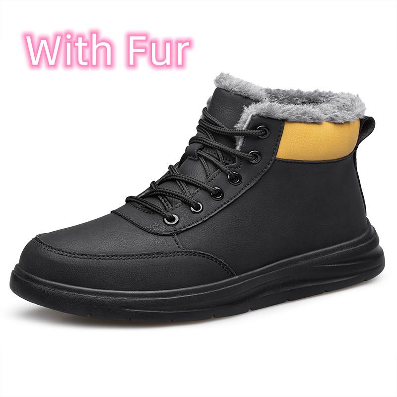 Fashion Fashion Men Lace-Up Boots Men's Outdoor Shoes Genuine Leather Men Winter Plush Snow Boots Male Comfortable High Top Casual Flats