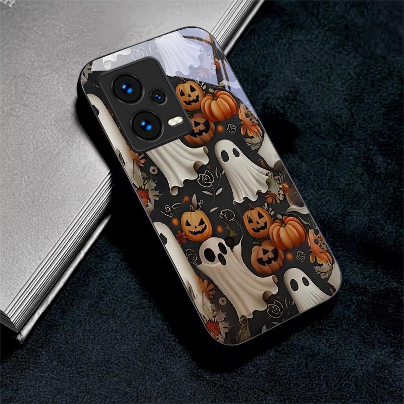 Halloween Ghost Art Black Glass Phone Case For Redmi Note 10 11 Pro+ 12 13 14 (Global) 14 Pro 5G (India) K60Ultra 13C 14C Cover
