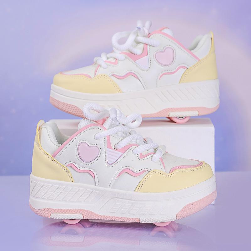 Pattini a rotelle per bambini Ragazzi Ragazze Pattini a rotelle in pelle Bambini Nascosti 2 Ruote Con Molteplici Funzioni Staccabili Scarpe Casual alla Moda