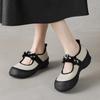 Cowhide Version~ Retro Sports Style Velcro Genuine Leather Mary Jane Shoes Black Versatile Flower Round Head Ballet Shoes