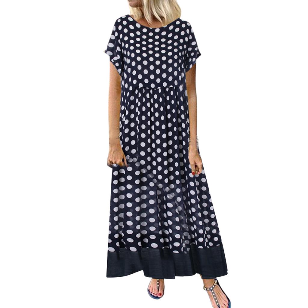 Women Polka Dot Fake Two Pieces  Short Sleeve Summer Plus Size Maxi Dress