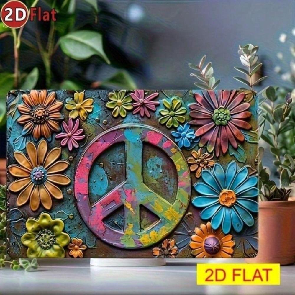 Vintage Metallposter Friedenszeichen Hippie Blume Wandkunst Wohnzimmer
