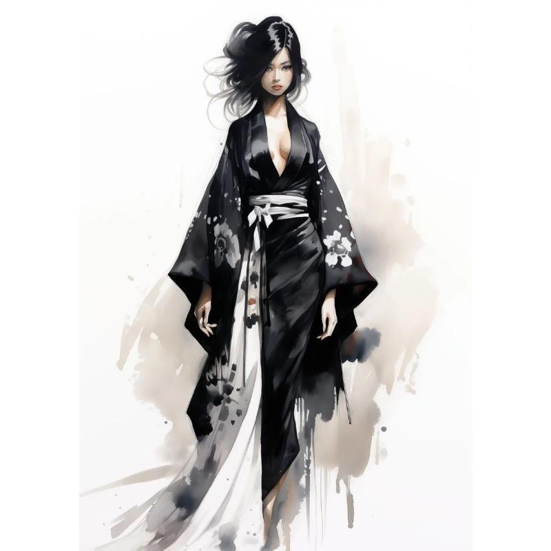 Gorgeous Clothing Japanese Geishas Oriental Women Canvas Painting Wall Art Solemn Posters and Prints Living Room Home Decoration