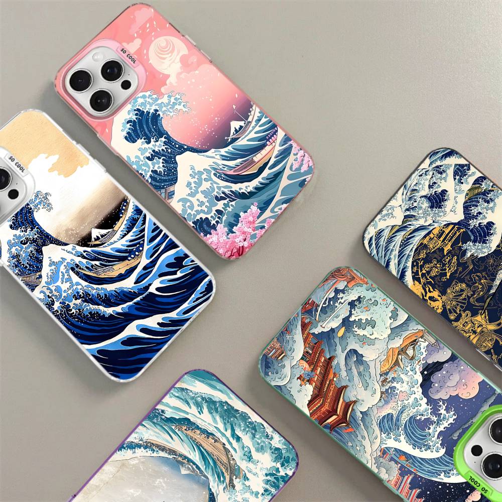 Kanagawa Great Wave Anime Phone Case Color Silver Shell For IPhone 17 16 15 14 13 12 11 Pro Max Plus