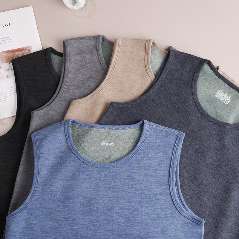 Men's Slim-Fit Fleece-Lined Vest: Warm, German Velvet Base, Sleeveless, Ideal for Autumn/Winter.