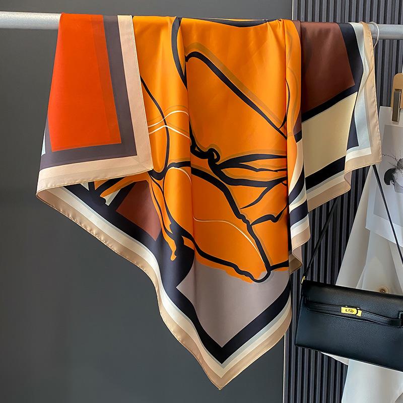 90×90Cm Retro Double-Sided Printed Scarf Neck Scarf High-End Fashion Age-Reducing Silk Scarf Fashionable Scarf With Shawl