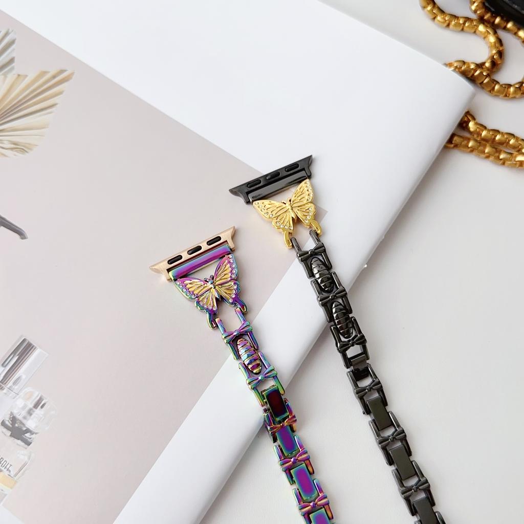 Butterfly Alloy Fashion Watch Bands for Watch 10/9/8/7 IWatch 40/42/44/45mm Bangle Design Press Buckle Full Color Printing