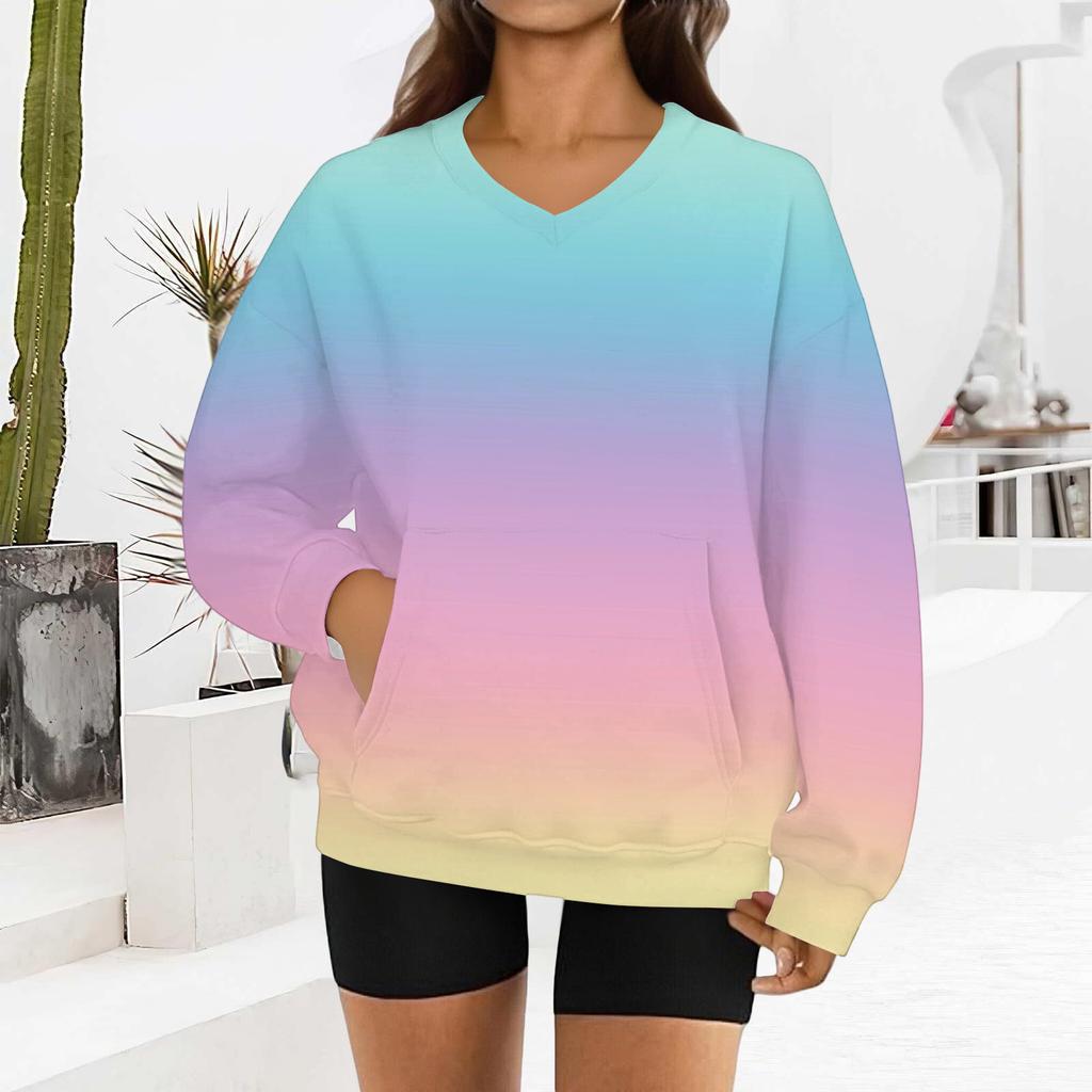 Women's Fashion Gradient Print Long-Sleeved V-Neck Sweatshirt