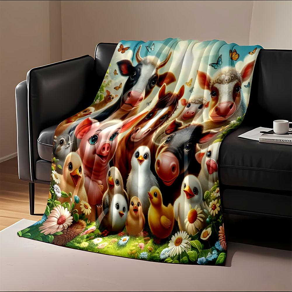 Cute Farm Animals Gathering print blanket soft and cozy perfect for the living room bed sofa or a nap,gift