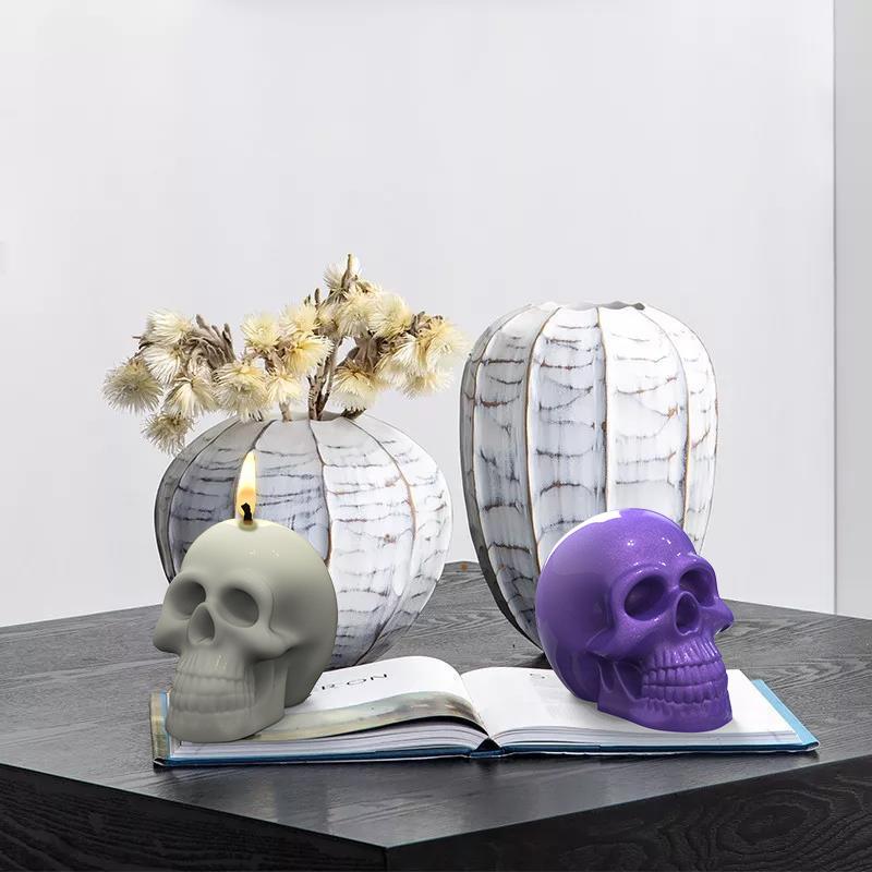 Large Skull Candle Silicone Mold Halloween Ornament Silicone Molds Epoxy Soap Plaster Mold 3D Craft Casting Mould Home Decor