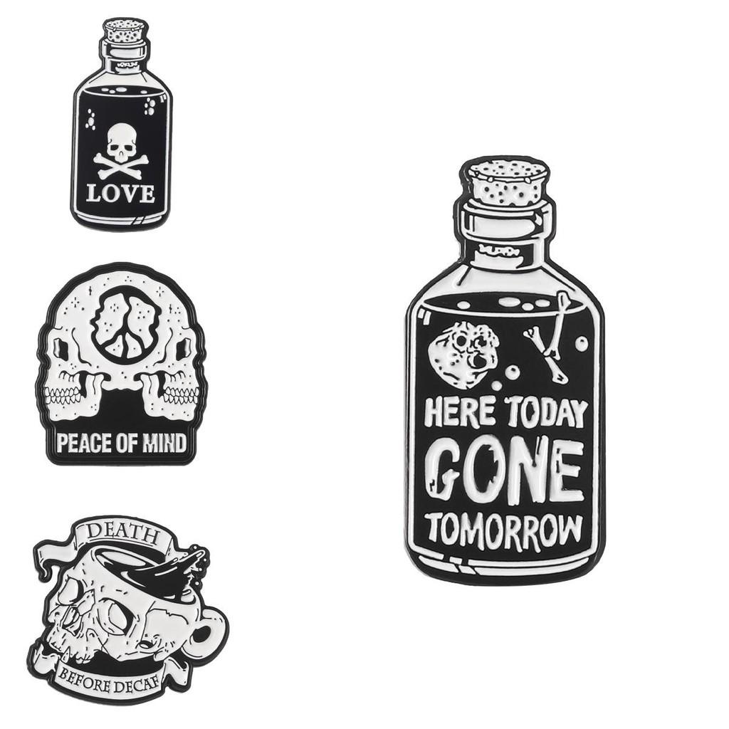 Einzigartige Gotische Totenkopf Brosche Kaffeetasse Anstecker Herren Damen Geometrisches Legierungsabzeichen