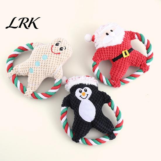 Festive Dog Chew Toys Christmas Plush Toy, Squeaky Toy with Cotton Rope, Bite Resistant Santa Claus Holiday for Small Medium Dogs, Interactive