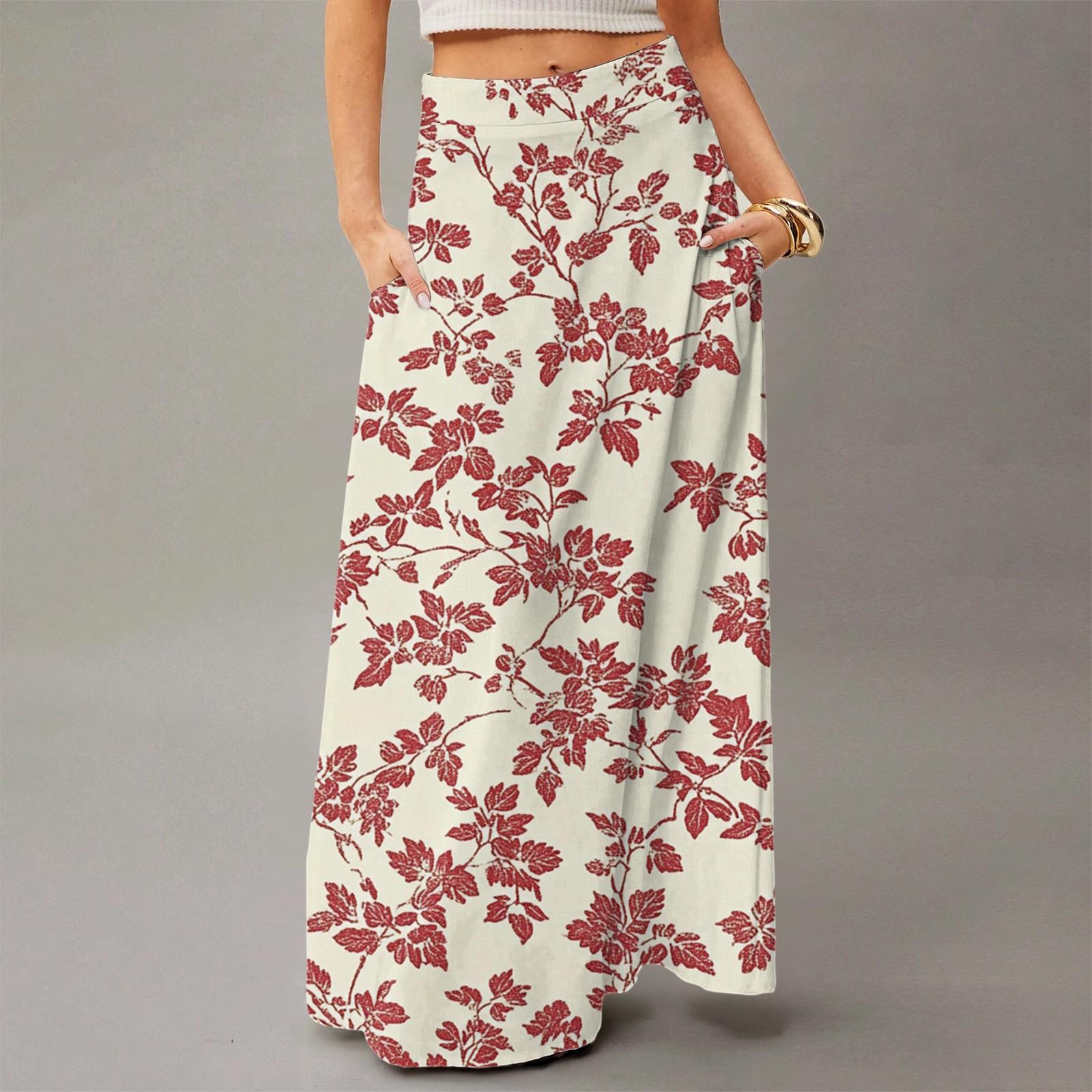 

Женское струящееся платье макси, обычная повседневная юбка в стиле бохо с цветочным принтом M бежевый