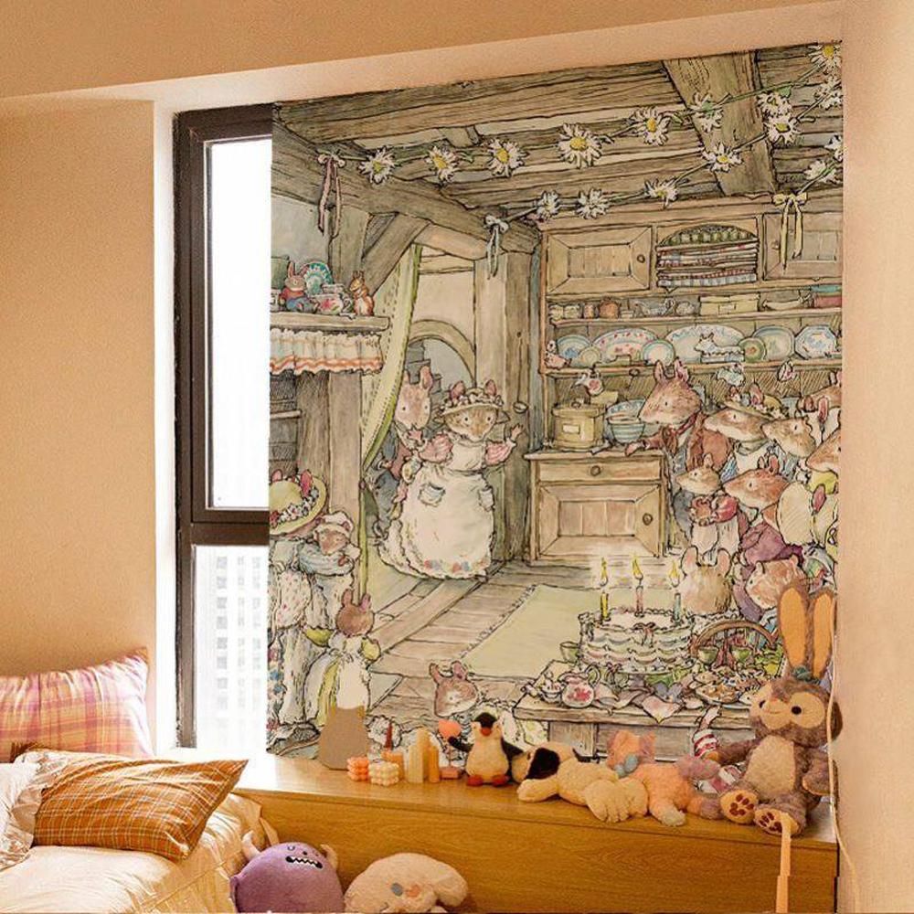 Brambly Hedge Cartoon Fairy Tale Wall Tapestry Cute Hanging Cloth for Dormitory And Bedroom Decorative Hanging Cloth 74x94cm(29x37in)