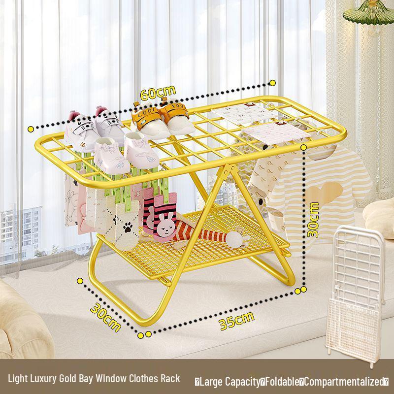 Foldable Balcony Clothes Drying Rack with Storage for Baby Clothes, Socks, and Underwear