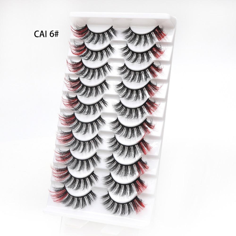 Manufacturer Wholesale 10 Pairs of Colored 3D False Eyelashes, European and American Multi-level Messy and Dense 3D Eyelashes, Cross-border Supply