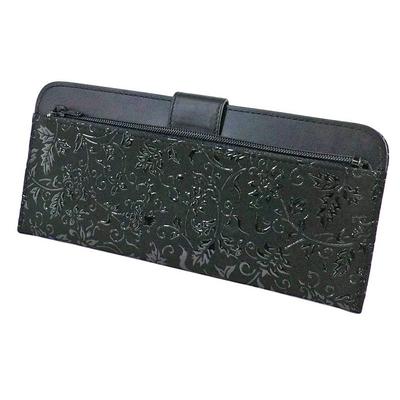 [Inden-ya] Inden Long Wallet Bundle L, Deer Skin, Black Ground X Black Lacquer, Floral Arabesque Pattern 2107-01-041 (8.5cm X 19cm X 1.3cm)