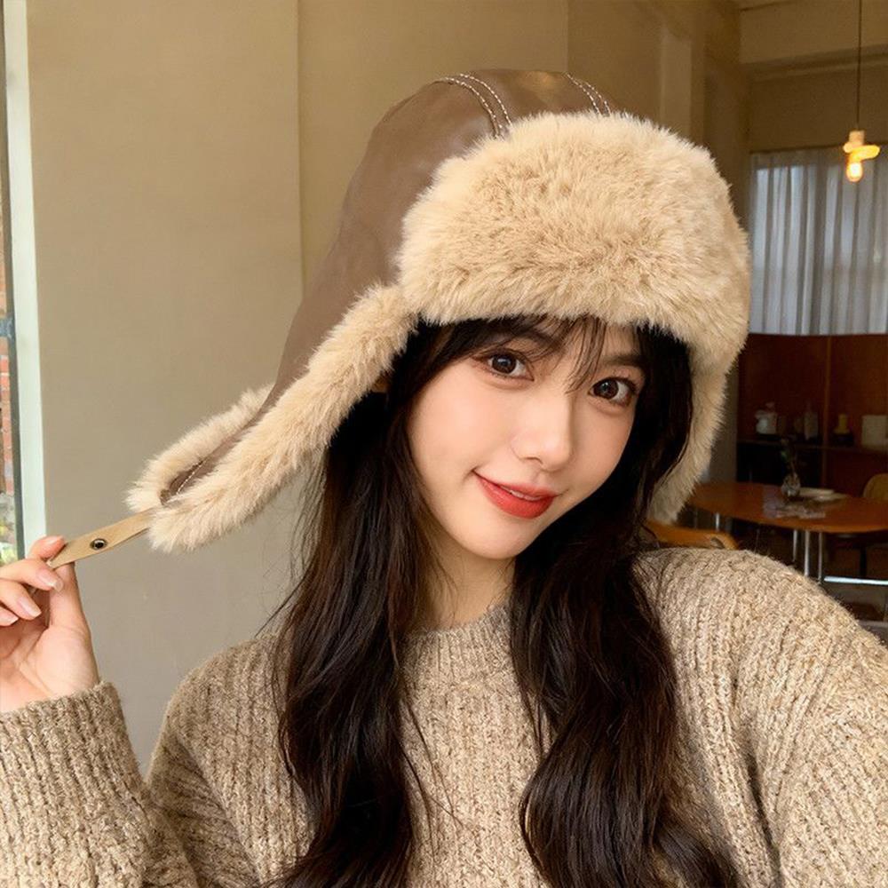 Russian Winter Earflap Hat Ear Protector Women's Hat Faux Fur Leather Snow Cap Ushanka Outdoor Fur Hat Thick Pilot Trapper Hats