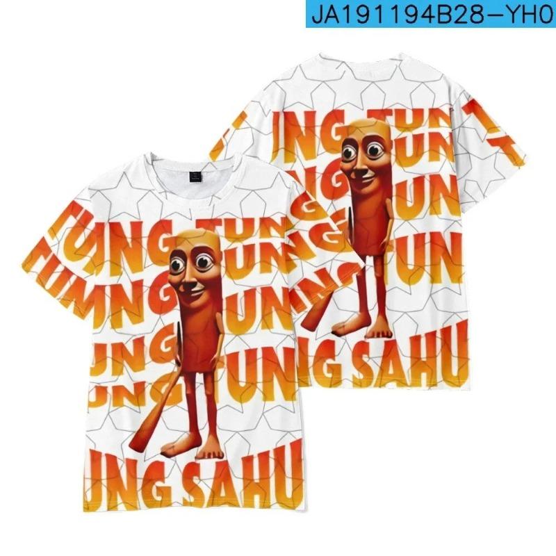 HerSight Tung Tung Tung Sahur Italiaanse Brainrot Cartoon Print T-shirt Heren Sport Ademende Kleding Ronde Hals Korte Mouw T-shirt 3XL