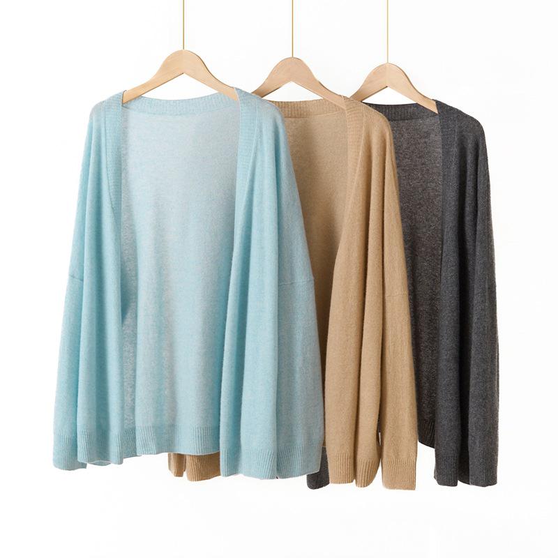 Women's V-Neck Cashmere & Mulberry Silk Cardigan - Solid Color, Loose Fit, Warm Knit Sweater Coat