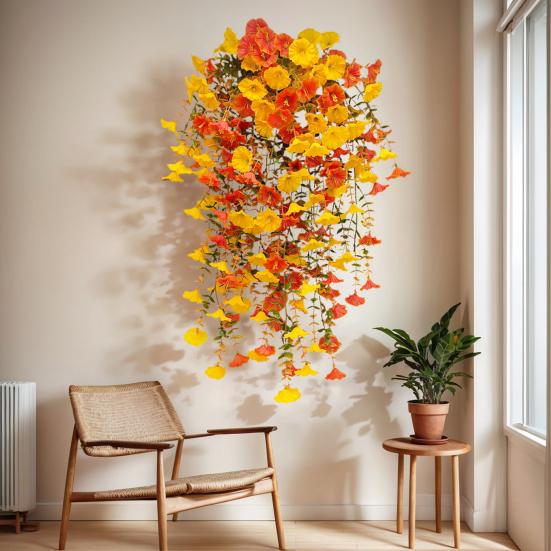 1/2/3/4Pcs Fall Hanging Artificial Morning Glory UV Resistant Realistic Fake Flower Wedding Party Indoor Outdoor Garden Wall Hanging Flower Decoration