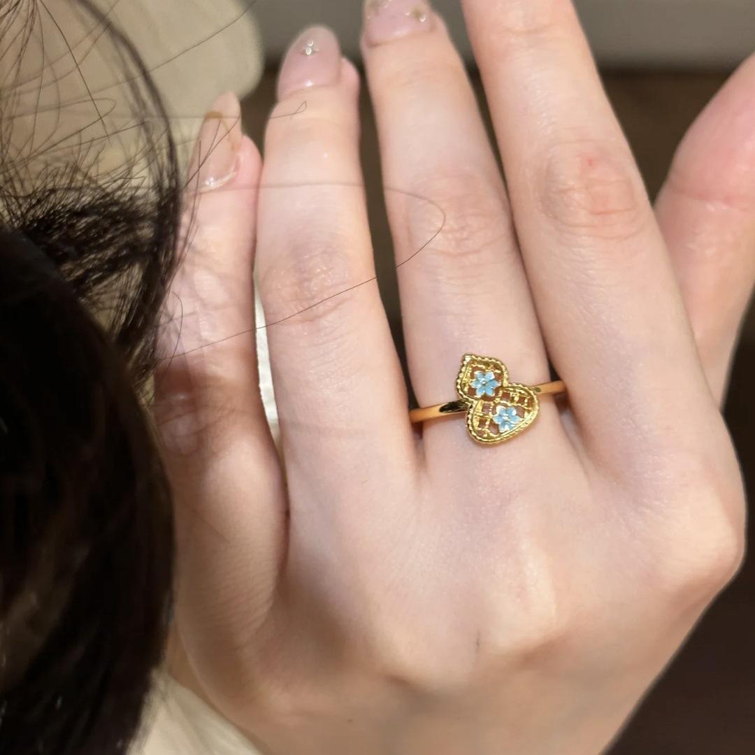 

New Chinese Vintager Medieval Blue Flower Enamel Gourd Ring Cross Light Luxury Niche High Sense Adjustable